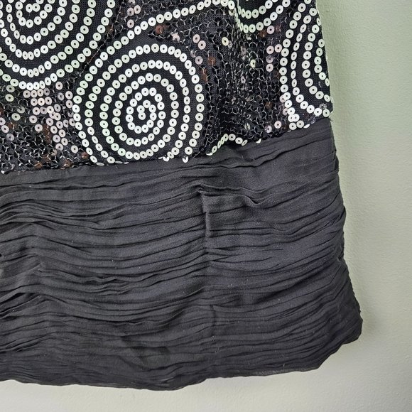 Vintage Cache Black White Sequin Satin Mini Halter Party Dress, Sz 6 - Picture 11 of 12